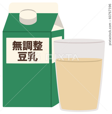 Illustration without main line arranging unadjusted soy milk poured into a paper pack and a transparent cup 60767396