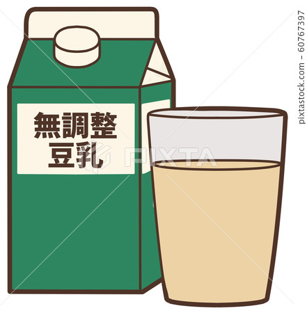 An illustration of a paper pack and unadjusted soy milk poured into a transparent cup An illustration of a paper pack and unadjusted soy milk poured into a transparent cup 60767397