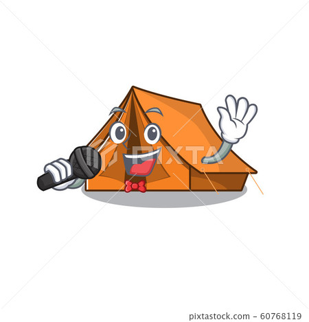 Cute cartoon Singing camping tent Scroll with a microphone 60768119