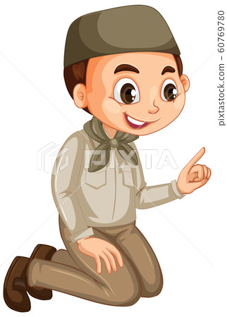 Muslim boy in safari outfit on isolated background 60769780