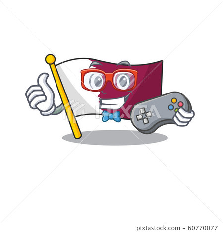 Funny geek gamer flag qatar Scroll cartoon character style Funny geek gamer flag qatar Scroll cartoon character style 60770077
