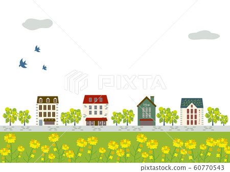 Landscape Stylish cityscape Fresh greenery and rape blossoms 60770543