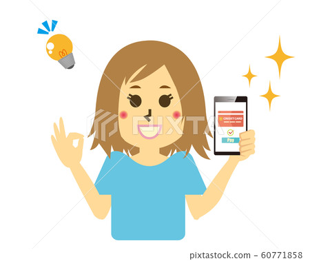 Smartphone Smartphone payment Cashless payment Credit card Cash card Person Female Smartphone Smartphone payment Cashless payment Credit card Cash card Person Female 60771858