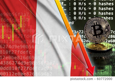 Peru flag and falling red arrow on bitcoin mining Peru flag and falling red arrow on bitcoin mining 60772000