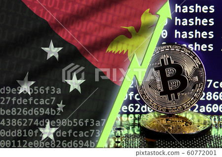 Papua New Guinea flag and rising green arrow on Papua New Guinea flag and rising green arrow on 60772001
