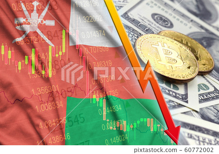 Oman flag and cryptocurrency falling trend with 60772002