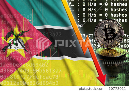 Mozambique flag and falling red arrow on bitcoin Mozambique flag and falling red arrow on bitcoin 60772011