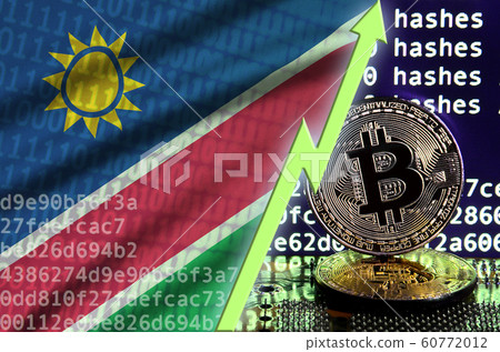 Namibia flag and rising green arrow on bitcoin Namibia flag and rising green arrow on bitcoin 60772012