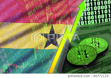 Ghana flag and cryptocurrency growing trend with Ghana flag and cryptocurrency growing trend with 60772119