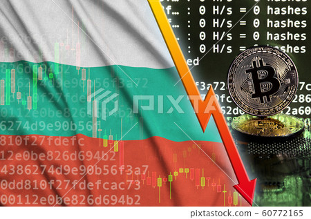 Bulgaria flag and falling red arrow on bitcoin Bulgaria flag and falling red arrow on bitcoin 60772165