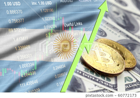 Argentina flag and cryptocurrency growing trend 60772173
