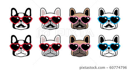 dog vector valentine french bulldog icon heart sunglasses scarf pet puppy cartoon character head symbol illustration doodle design 60774796