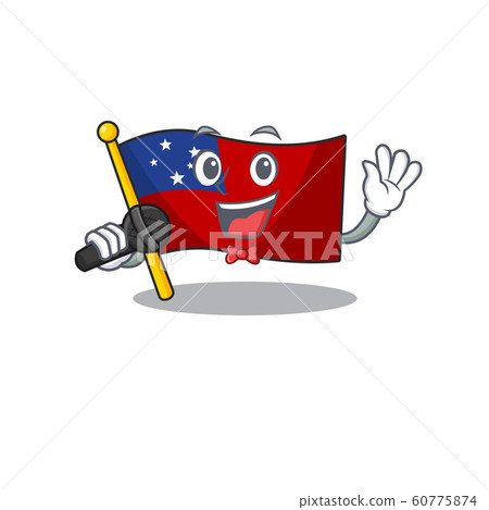 Cute cartoon Singing flag samoa Scroll with a microphone 60775874