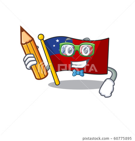 Cool smart Student flag samoa Scroll character holding pencil 60775895