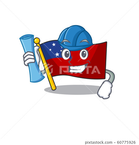 Cheerful Architect flag samoa Scroll with blue prints and blue helmet 60775926