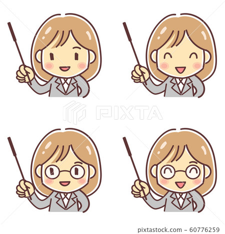 變形的插圖，“用指點桿的老師般的女人”（4種模式，正常，眼鏡） 60776259