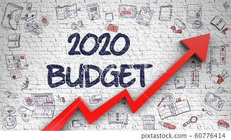 2020 Budget Drawn on Brick Wall. 60776414