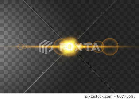 Vector sunlight special lens flare light effect. Isolated sun flash rays and spotlight. Golden translucent sunlight background. Blur abstract glow glare decor element. Star burst 60776585