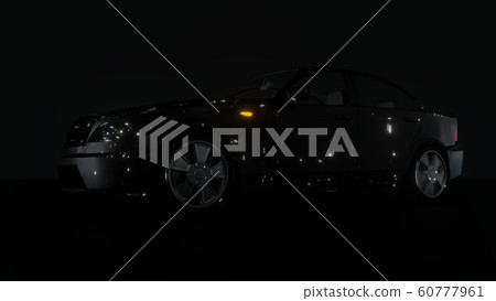 Black Brandless Car on Dark Background. 3D illustration 60777961
