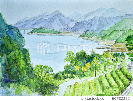 Lake Miyagase Watercolor Lake Miyagase Watercolor 60782253