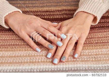 Beautiful blue manicure with rhinestones on Beautiful blue manicure with rhinestones on 60782510