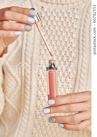 Gentle female blue manicure. Gentle female blue manicure. 60782553