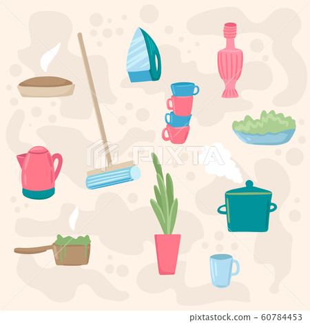 A set of household items. Dishes, cleaning, household. Vector illustration A set of household items. Dishes, cleaning, household. Vector illustration 60784453