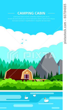 Camping cabin banner design, flat style illustration Camping cabin banner design, flat style illustration 60784885