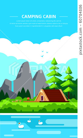 Camping cabin banner design, flat style illustration Camping cabin banner design, flat style illustration 60784886