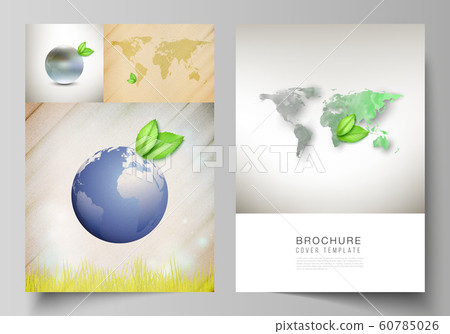Vector layout of A4 format cover mockups design templates for brochure, flyer, booklet, cover design, book design, brochure cover. Save Earth planet concept. Sustainable development global concept. 60785026