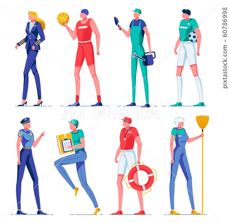 Woman and Man Characters Doing Jobs wih Equipment. 60786998