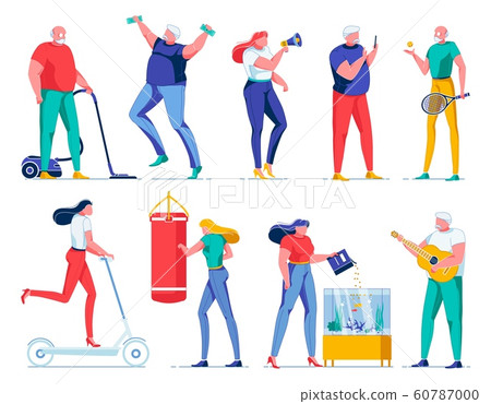 Man and Woman Characters Spending Leisure Flat. Man and Woman Characters Spending Leisure Flat. 60787000