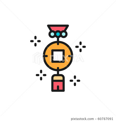 Chinese charm, feng shui coin flat color line icon. 60787091