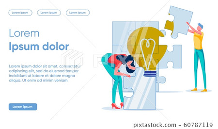Flat, Jigsaw Puzzles for Bright Idea Concept. 60787119