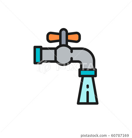 Water tap flat color line icon. Isolated on white background 60787169