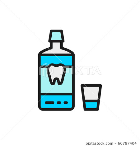 Mouthwash, mouth rinse, dental care flat color line icon. Mouthwash, mouth rinse, dental care flat color line icon. 60787404