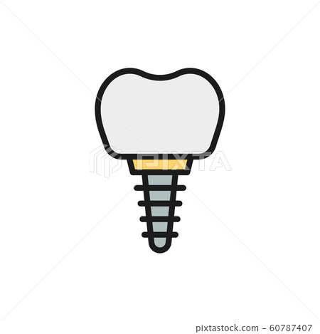 Vector dental implant, tooth crown flat color line icon. 60787407