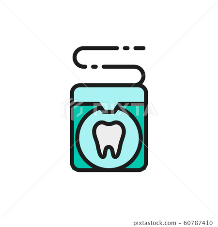 Vector dental floss, tooth care flat color line... - Stock Illustration ...