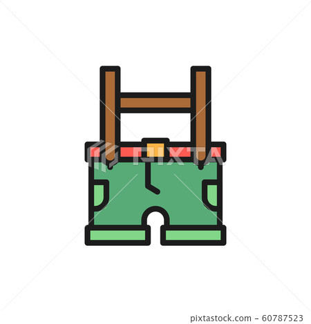 Traditional german national clothing, men costume flat color line icon. Traditional german national clothing, men costume flat color line icon. 60787523