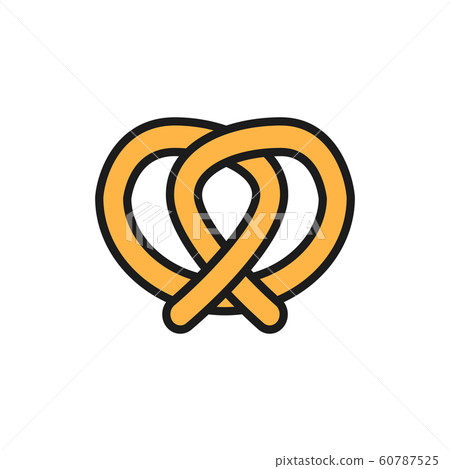 Pretzel, beer snack, fast food flat color line icon. 60787525