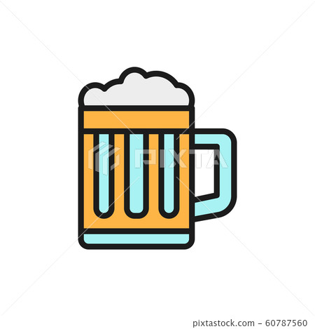 Mug of beer, pint glass flat color line icon. 60787560