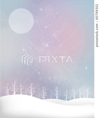 Winter scenery: watercolor winter scenery trees trees snowy hills snowy mountains forest starry night sky glittering moon 60789302