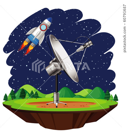 Scene with spaceship flying in the sky - Stock Illustration [60791687 ...