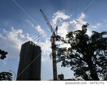 建築施工現場的塔式起重機 60791752