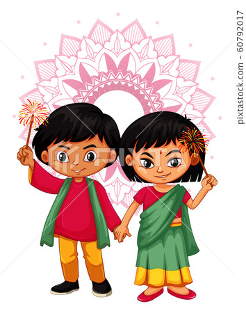 Indian boy and girl with mandala pattern in Indian boy and girl with mandala pattern in 60792017