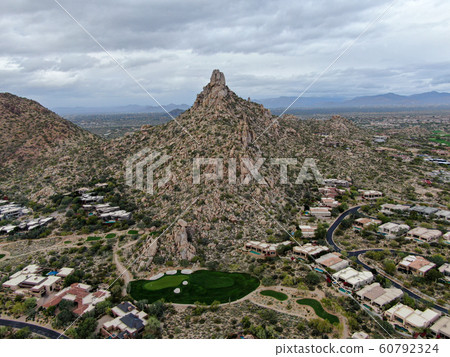 Aerial view above golf course and luxury villas, Scottsdale 60792324
