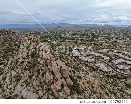 Aerial view of luxury villas and mountain, Scottsdale 60792331