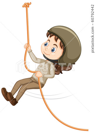 Girl climbing rope on isolated background 60792442