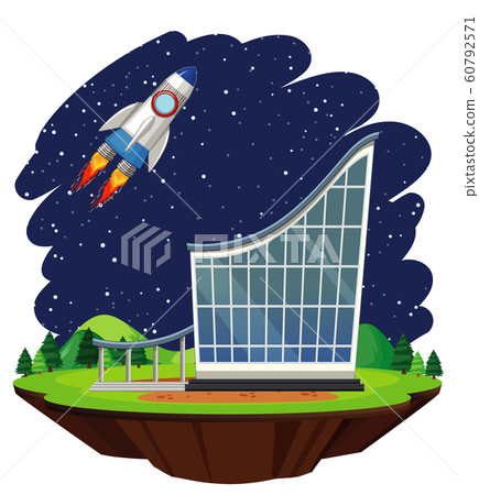 Scene with spaceship flying in the sky Scene with spaceship flying in the sky 60792571