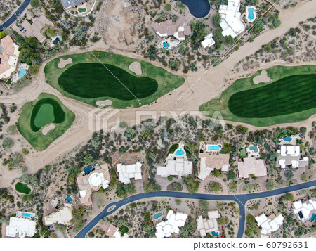 Aerial view above golf course and luxury villas, Scottsdale Aerial view above golf course and luxury villas, Scottsdale 60792631